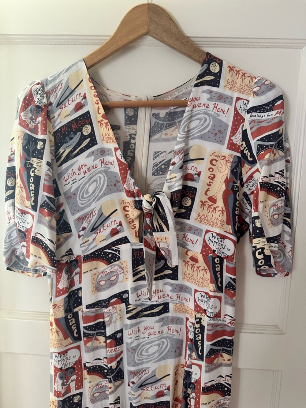 Reformation Retro Postcard Tie-Front V-Neck Top - Multi-color Print